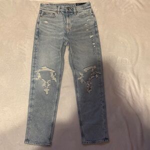 American Eagle Outfitters Light Blue Distressed Straight Leg Jeans